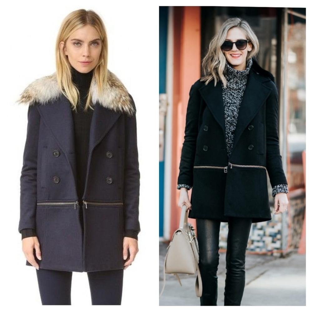 Veronica Beard Size 2 Antares Wool Cashmere Convertible Peacoat Fur